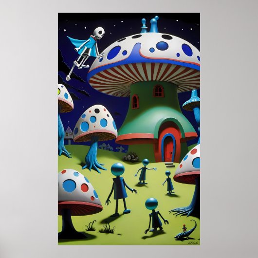 Somber Abend über Mushroom Town Fantasy Poster (Vorne)