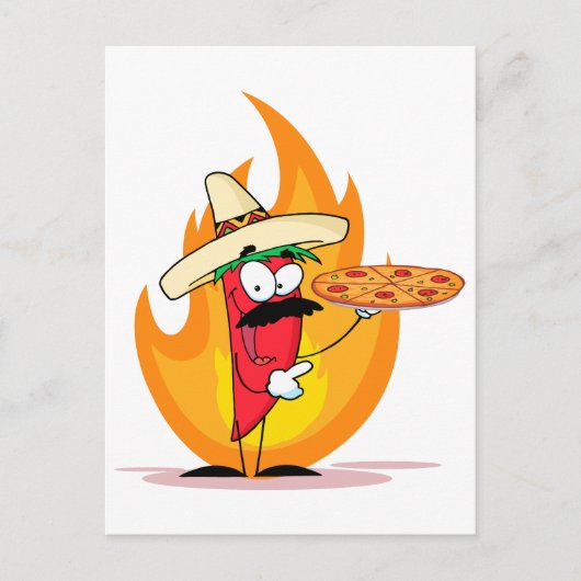 Sombrero Chile Chili Pepper hält Pizza hoch Postkarte (Vorderseite)