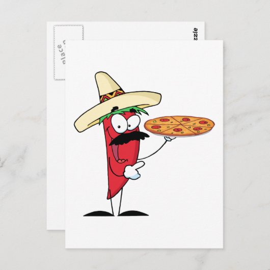 Sombrero Chile Pepper hält Pizza hoch Postkarte (Vorne/Hinten)