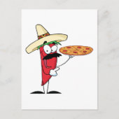 Sombrero Chile Pepper hält Pizza hoch Postkarte (Vorderseite)