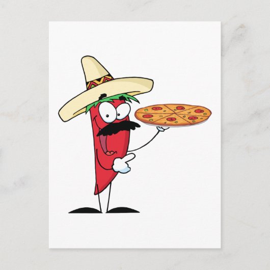 Sombrero Chile Pepper hält Pizza hoch Postkarte (Vorderseite)