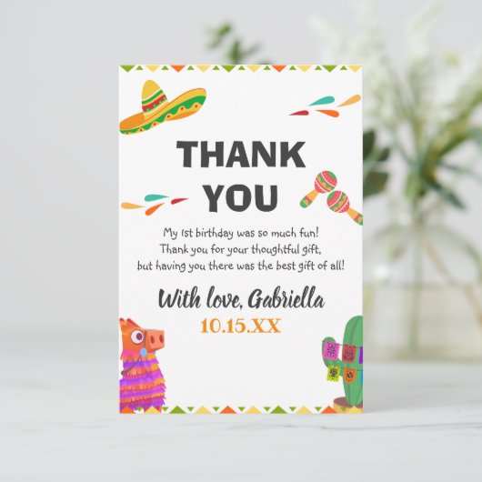 Sombrero Llama Mexican Style Fiesta Erster Geburts Dankeskarte (Stehend Vorderseite)