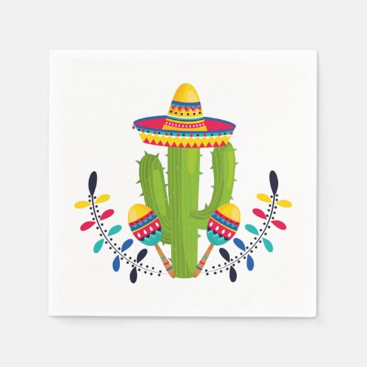 Sombrero mit Kaktus und Maracas Serviette (Vorderseite)