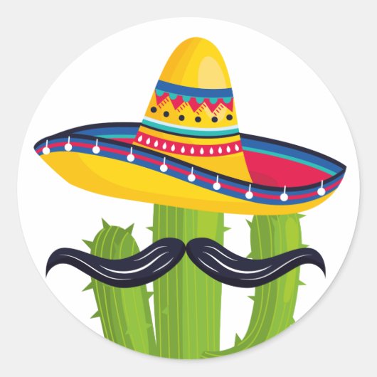 Sombrero mit Kaktus und Mustache Runder Aufkleber (Vorderseite)