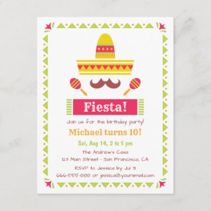 Sombrero und Schnurrbart Mexikanische Fiesta-Party Einladung