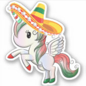Sombrero Wearing Cinco de Mayo Unicorn Pegasus Aufkleber (Vorderseite)