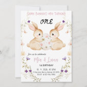 Some Bunnies Are Turning ONE Twins 1st Birthday  Einladung (Vorderseite)