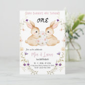 Some Bunnies Are Turning ONE Twins 1st Birthday  Einladung (Stehend Vorderseite)
