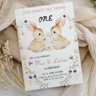 Some Bunnies Are Turning ONE Twins 1st Birthday Einladung