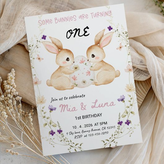 Some Bunnies Are Turning ONE Twins 1st Birthday  Einladung