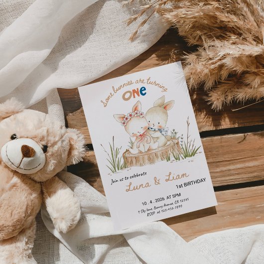 Some Bunnies Are Turning ONE Twins 1st Birthday  Einladung