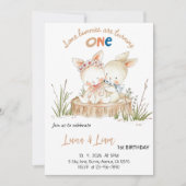 Some Bunnies Are Turning ONE Twins 1st Birthday  Einladung (Vorderseite)