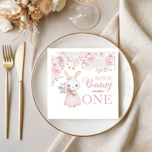 Some Bunny 1st Birthday Floral Napkins Serviette