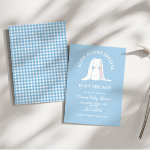 Some Bunny Baby Shower blau kariert Einladung