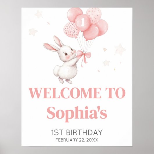 Some Bunny Balloon Birthday Party Welcome Sign Poster (Vorne)