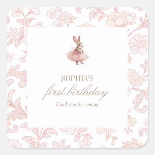 Some Bunny Birthday Pink Bunny Party Quadratischer Aufkleber (Vorderseite)