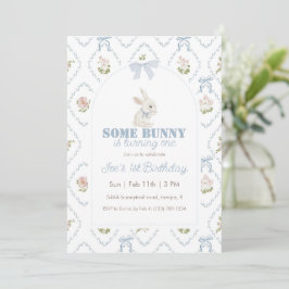 Some Bunny Blue Florale Streifen 1. Geburtstag Einladung