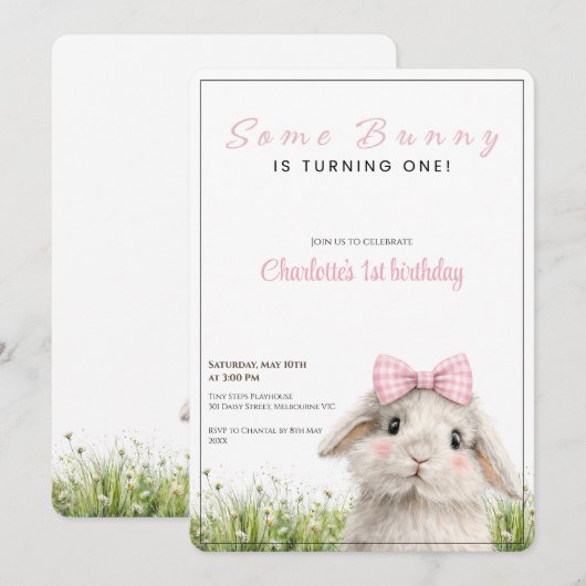 Some Bunny First Birthday  Einladung (Vorne/Hinten)