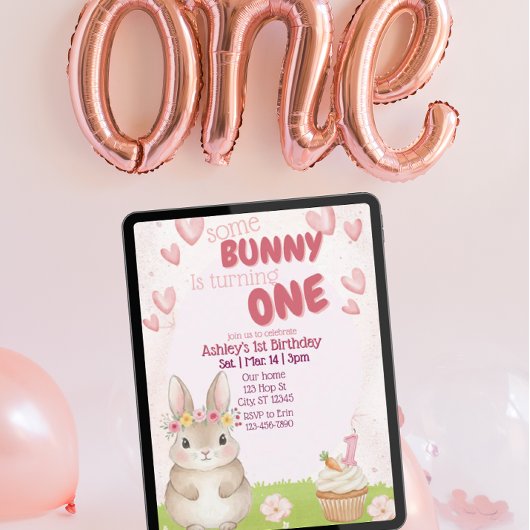 Some Bunny First Birthday, Pink Invitation Einladung