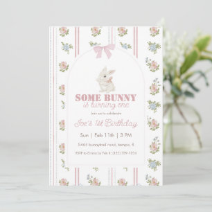 Some Bunny Floral Stripe 1. Geburtstag Einladung