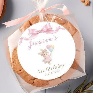 Some Bunny Girl Pink is Turning One Birthday Runder Aufkleber