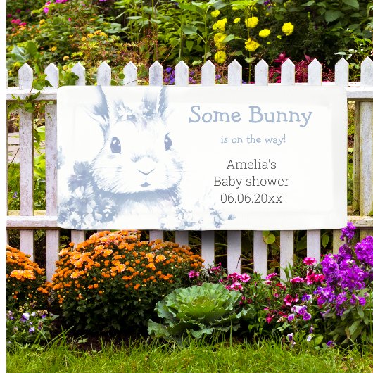 Some Bunny is coming Blue Baby Shower Banner