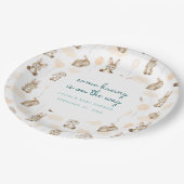 Some Bunny Is On The Way Blue Baby Shower Pappteller (Schrägansicht)