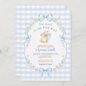 Some Bunny Is On the Way with Blue Bows Einladung (Vorne/Hinten)