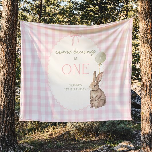 Some Bunny is One Birthday Personalized Banner  Wandteppich