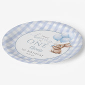 Some Bunny Is One Blue Balloons 1st Birthday Pappteller (Schrägansicht)