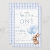 Some Bunny Is One Blue Balloons 1st Birthday Party Einladung (Vorne/Hinten)