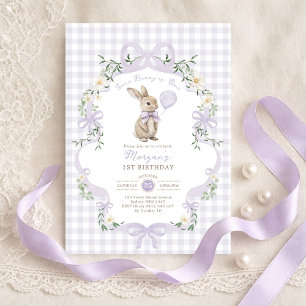 Some Bunny is One Lila Schleifen Gingham 1. Geburt Einladung