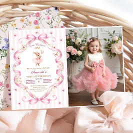 Some Bunny is One Pink Bow Gingham 1. Geburtstag Einladung