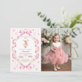 Some Bunny is One Pink Bow Gingham 1st Birthday Einladung (Stehend Vorderseite)