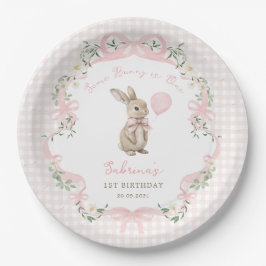 Some Bunny is One: Pink Bow Gingham 1st Birthday Pappteller