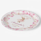 Some Bunny is One Pink Bow Gingham 1st Birthday Pappteller (Schrägansicht)