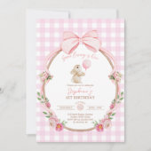 Some Bunny is One: Pink Bow Rabbit Erster Geburtst Einladung (Vorderseite)