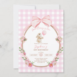 Some Bunny is One: Pink Bow Rabbit Erster Geburtst Einladung