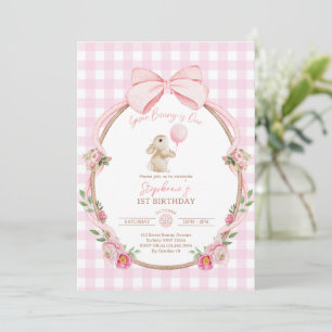 Some Bunny is One: Pink Bow Rabbit Erster Geburtst Einladung