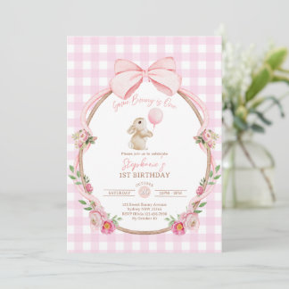 Some Bunny is One: Pink Bow Rabbit Erster Geburtst Einladung