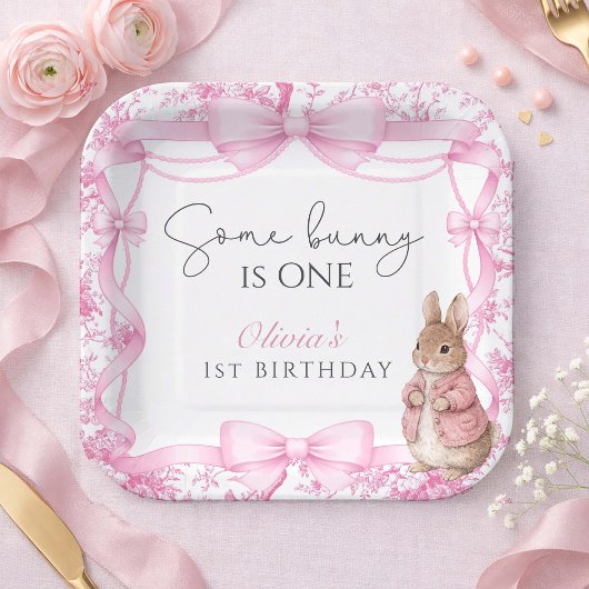 Some Bunny Is One Pink Toile Geburtstag Pappteller