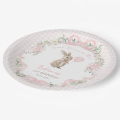 Some Bunny is One: Rosa Schleife Gingham 1. Geburt Pappteller (Schrägansicht)
