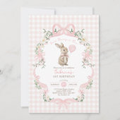 Some Bunny is One Rosa Schleife Gingham 1. Geburts Einladung (Vorderseite)