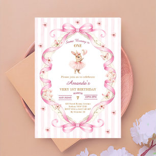 Some Bunny is One rosa Schleife Gingham 1. Geburts Einladung