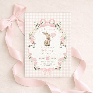 Some Bunny is One Rosa Schleife Gingham 1. Geburts Einladung