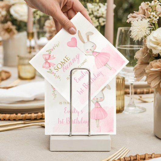 Some Bunny is Turning One 1st Birthday, pink bow  Serviette