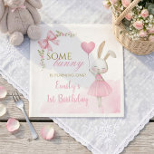Some Bunny is Turning One 1st Birthday, pink bow  Serviette