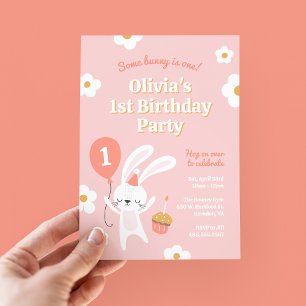 Some Bunny ist ein süßes Retro 1. Geburtstagsfeier Einladung