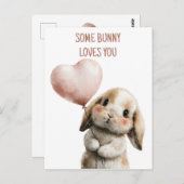 Some Bunny Loves You with Heart Balloon Postkarte (Vorne/Hinten)