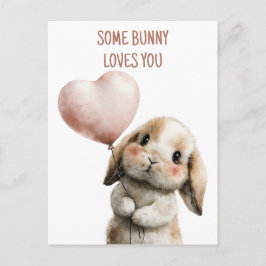 Some Bunny Loves You with Heart Balloon Postkarte